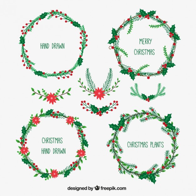 626x626 hand drawn christmas wreaths collection vector free download - Christmas Wreath Drawing