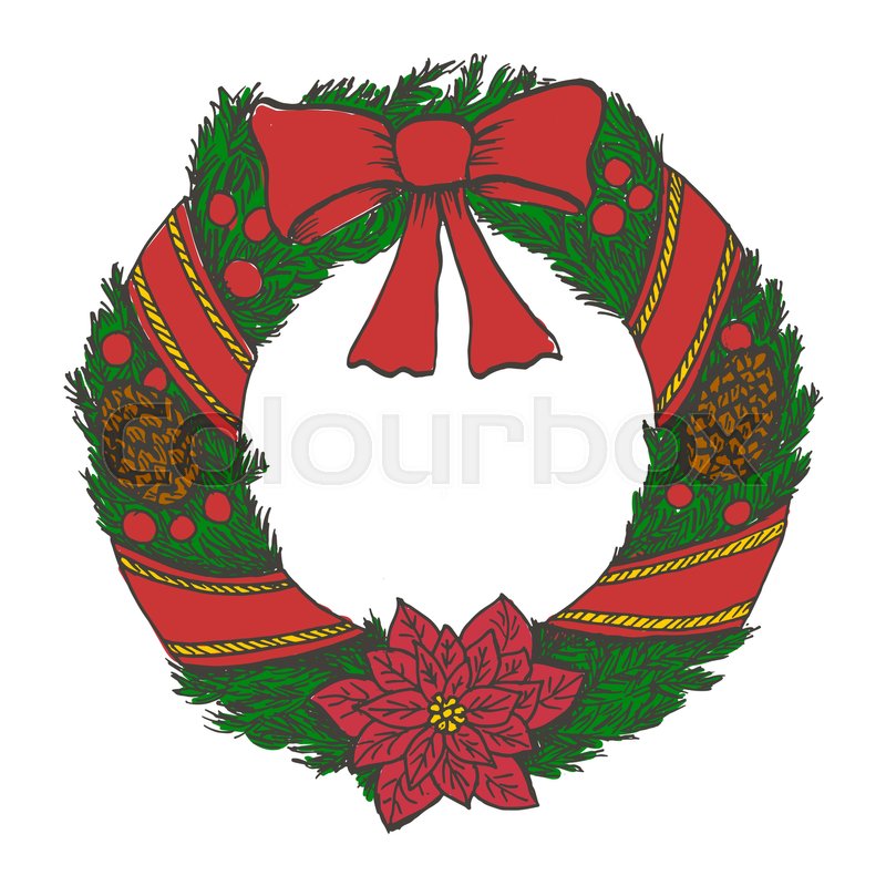 800x800 Hand Drawn Doodle Christmas Wreath Stock Vector Colourbox - Christmas Wreath Drawing