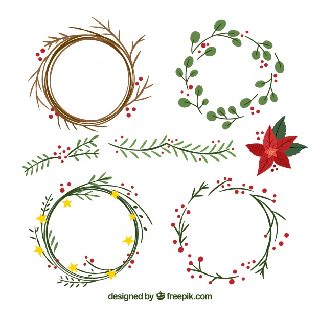 626x626 set of hand drawn christmas wreaths vector free download - Christmas Wreath Drawing