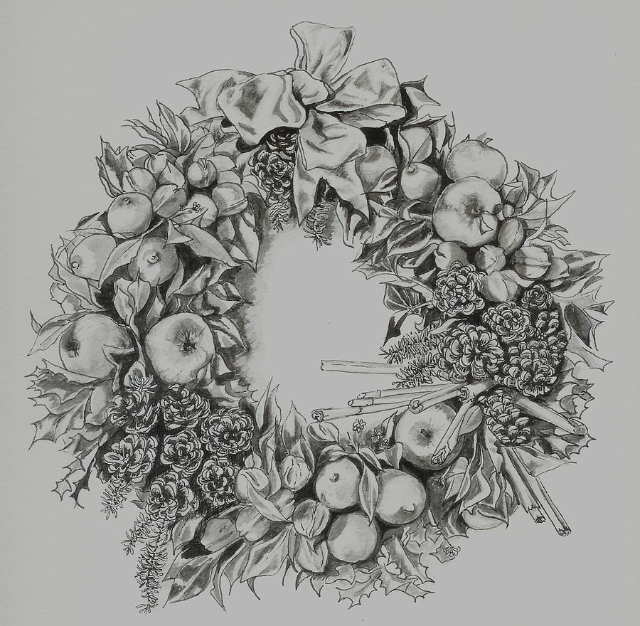 900x880 Christmas Wreath Drawing - Christmas Wreath Drawing