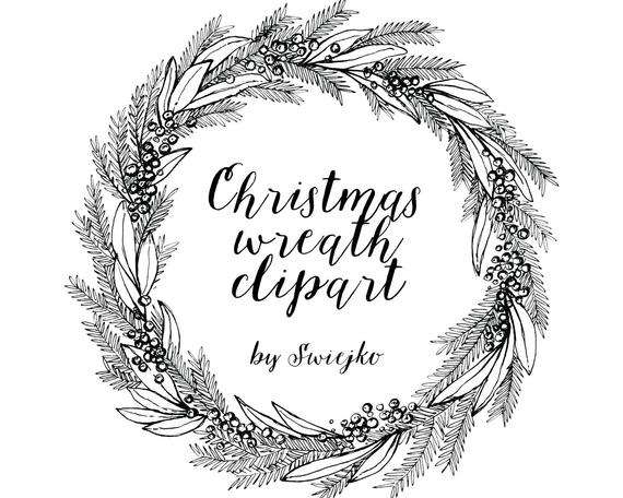 570x456 Christmas Wreath Hand Drawn Clipart Holiday Wreat Etsy - Christmas Wreath Drawing