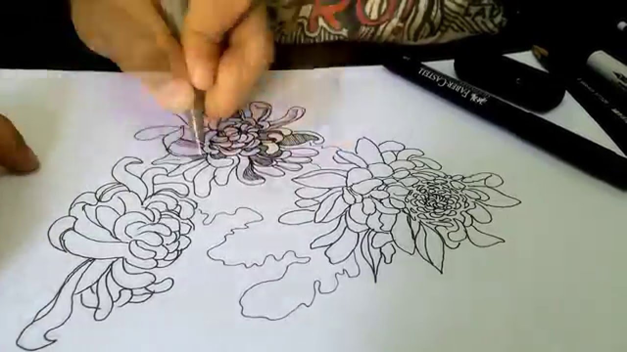 1280x720 Time Lapse Drawing Of Flower - Chrysanthemum Drawing