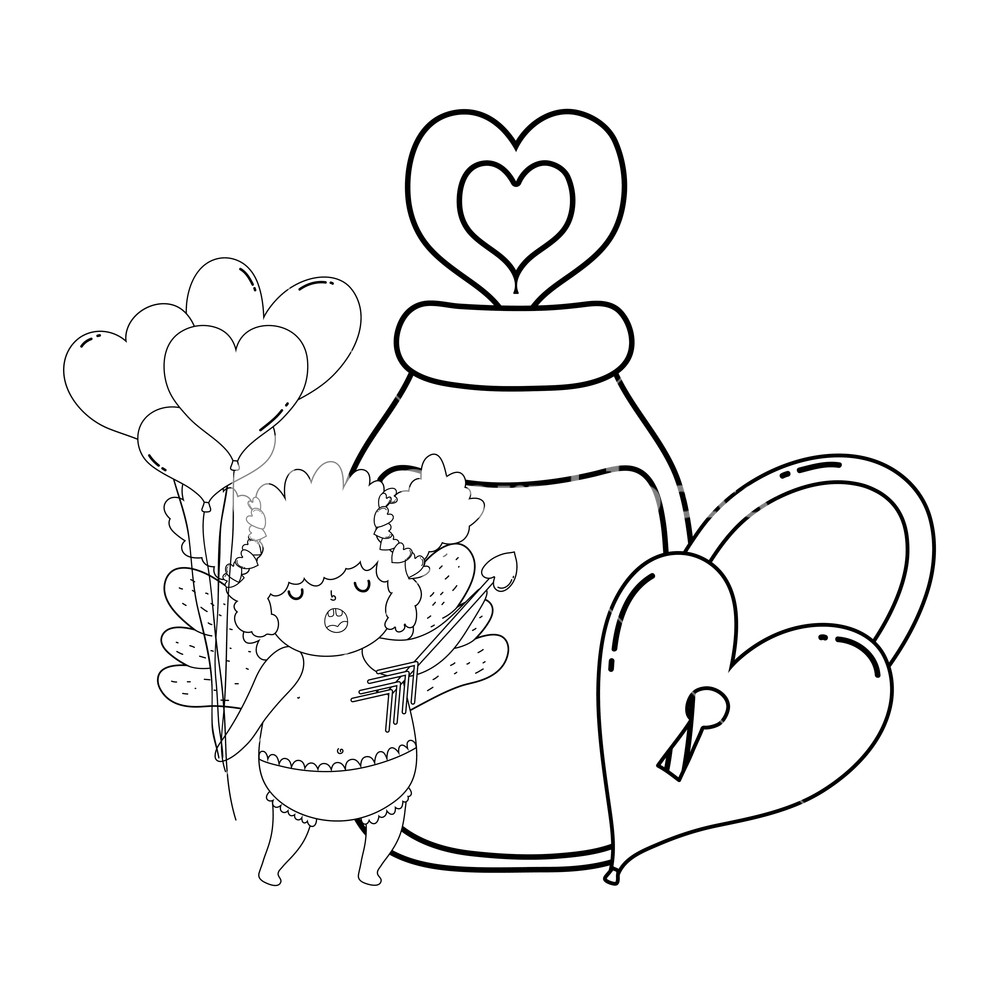 1000x1000 cute cupid chubby girl with heart padlock vector illustration - Chubby Girl Drawing