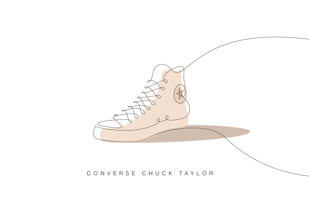 1024x683 Iconic Sneakers Designed In One Line Illustrations Footwear News - Chuck Taylor Drawing