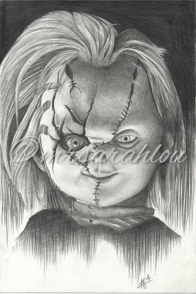 682x1024 chucky doll black and white pencil drawing on cartridge paper - Chucky Doll Drawing