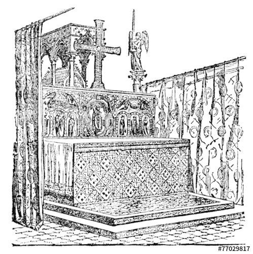499x500 victorian engraving of a church altar stock photo and royalty - Church Altar Drawing