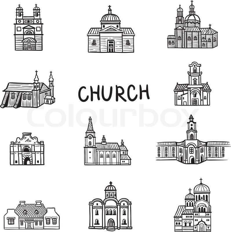 797x800 Set Of House Icons Doodles Church Stock Vector Colourbox - Church Cartoon Drawing