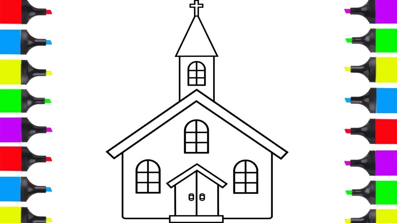 1280x720 How To Draw Church Simple Coloring Pages For Children Learn - Church Drawing