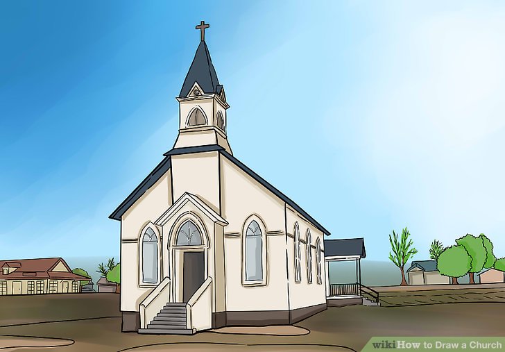 728x507 How To Draw A Church Steps - Church Drawing