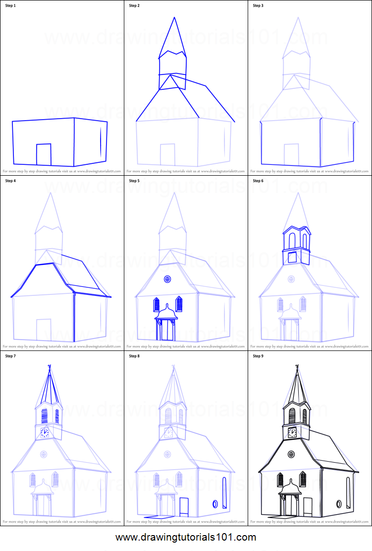 751x1110 How To Draw A Church Building Printable Step - Church Drawing