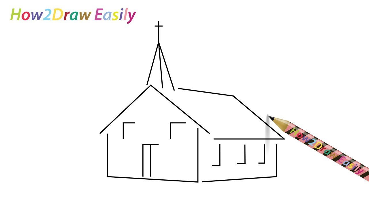 1280x720 How To Draw A Church Step - Church Drawing