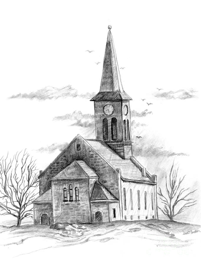 682x900 Old Country Church Drawing - Church Drawing