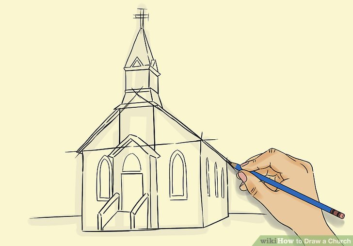 728x507 How To Draw A Church Steps - Church Drawing Images