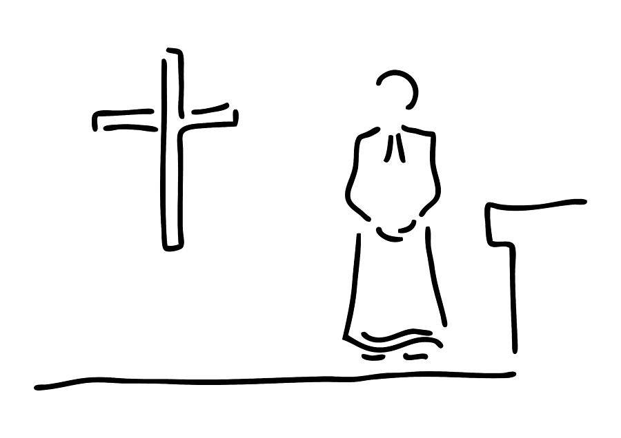900x636 priest with cup in church drawing - Church Drawing Images