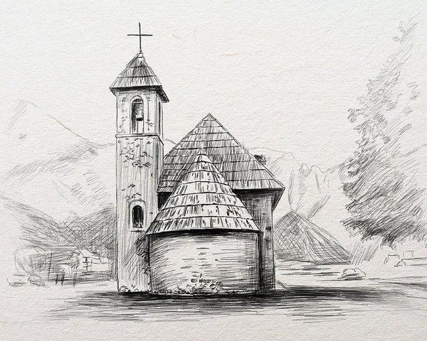 600x480 Catholic Church In Theth Valley - Church Drawing Images