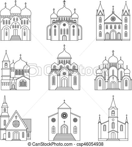 422x470 church linear icons on white background vector church line icons - Church Line Drawing
