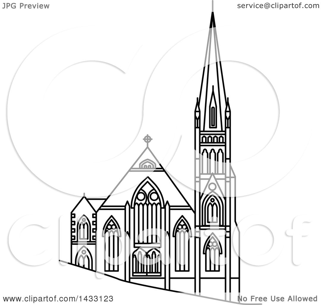 1080x1024 Clipart Of A Black And White Line Drawing Styled New Zealand - Church Line Drawing