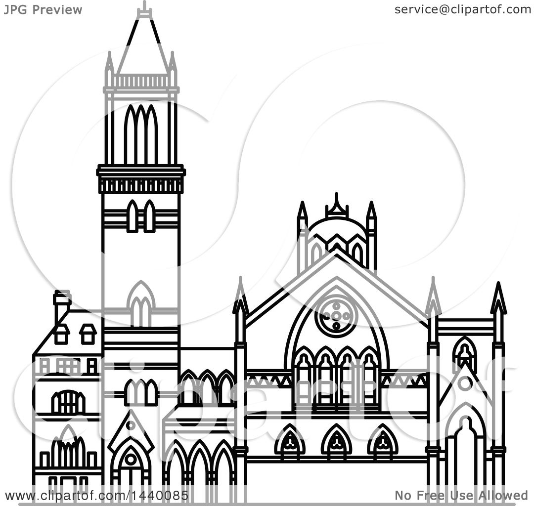 1080x1024 Clipart Of A Black And White Line Drawing Of The Old South Church - Church Line Drawing