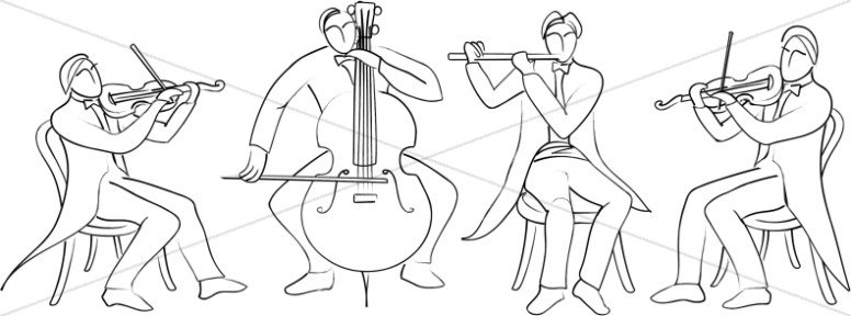 776x288 Quartet Of Musicians Line Drawing Church Music Clipart - Church Line Drawing