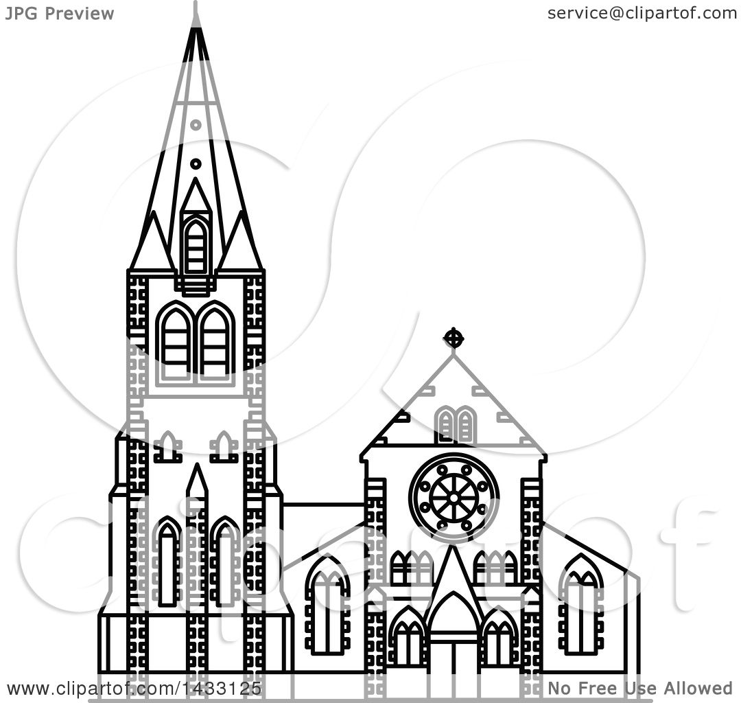 1080x1024 Clipart Of A Black And White Line Drawing Styled New Zealand - Church Outline Drawing