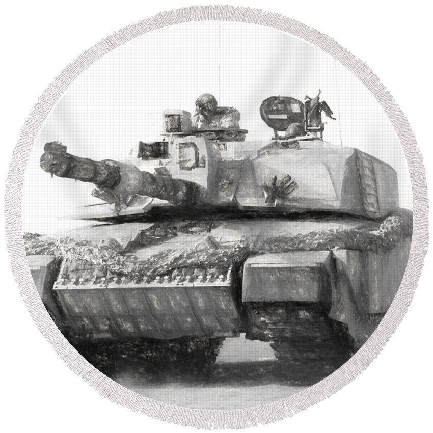 850x850 challenger tank drawing round beach towel for sale - Churchill Tank Drawing