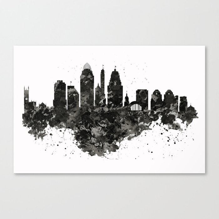 700x700 Cincinnati Skyline Black And White Canvas Print - Cincinnati Skyline Drawing