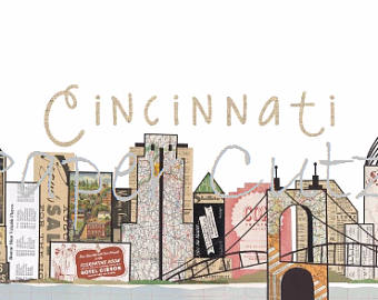340x270 Cincinnati Skyline Ohio Prints Note Cards Cincinnti Post Etsy - Cincinnati Skyline Drawing