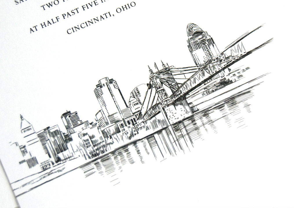 1015x720 Cincinnati Skyline Wedding Invitations - Cincinnati Skyline Drawing