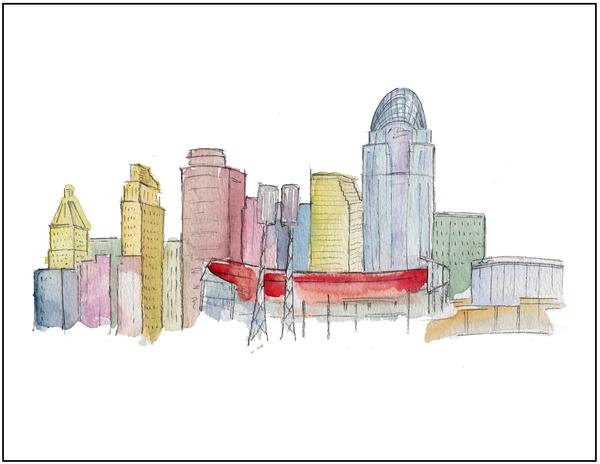 600x464 Cincinnati Skyline In Color Whodrew - Cincinnati Skyline Drawing