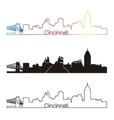 380x400 Cincinnati Skyline Linear Style With Rainbow Vector Image - Cincinnati Skyline Drawing