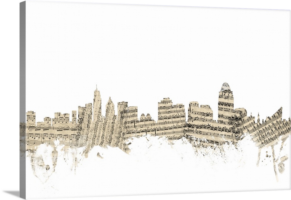 1000x690 Cincinnati Ohio Skyline Sheet Music Cityscape Wall Art, Canvas - Cincinnati Skyline Drawing