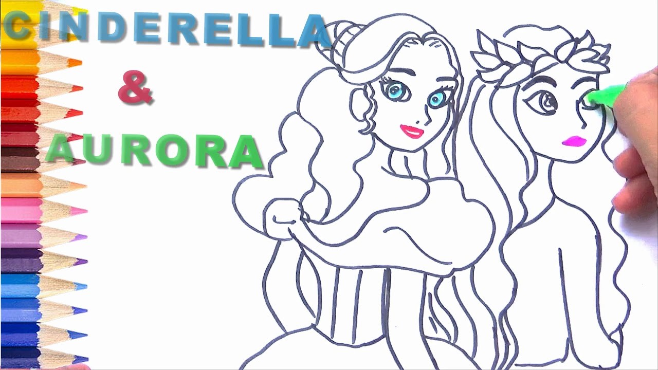 1280x720 Drawing Disney Princess Cinderella And Aurora Pages - Cinderella Drawing Pictures