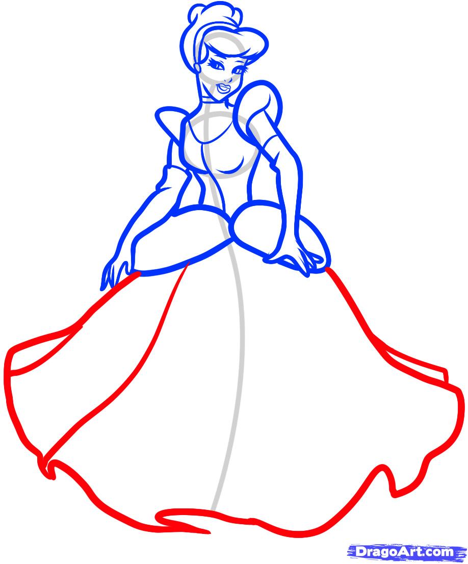 918x1106 How To Draw Cinderella, Step - Cinderella Dress Drawing