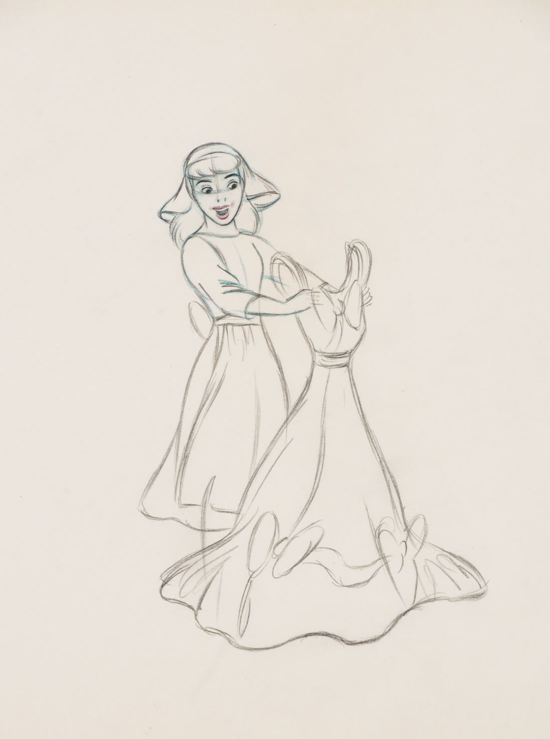 1102x1480 Holding The Dress Production Drawing From Cinderella - Cinderella Dress Drawing