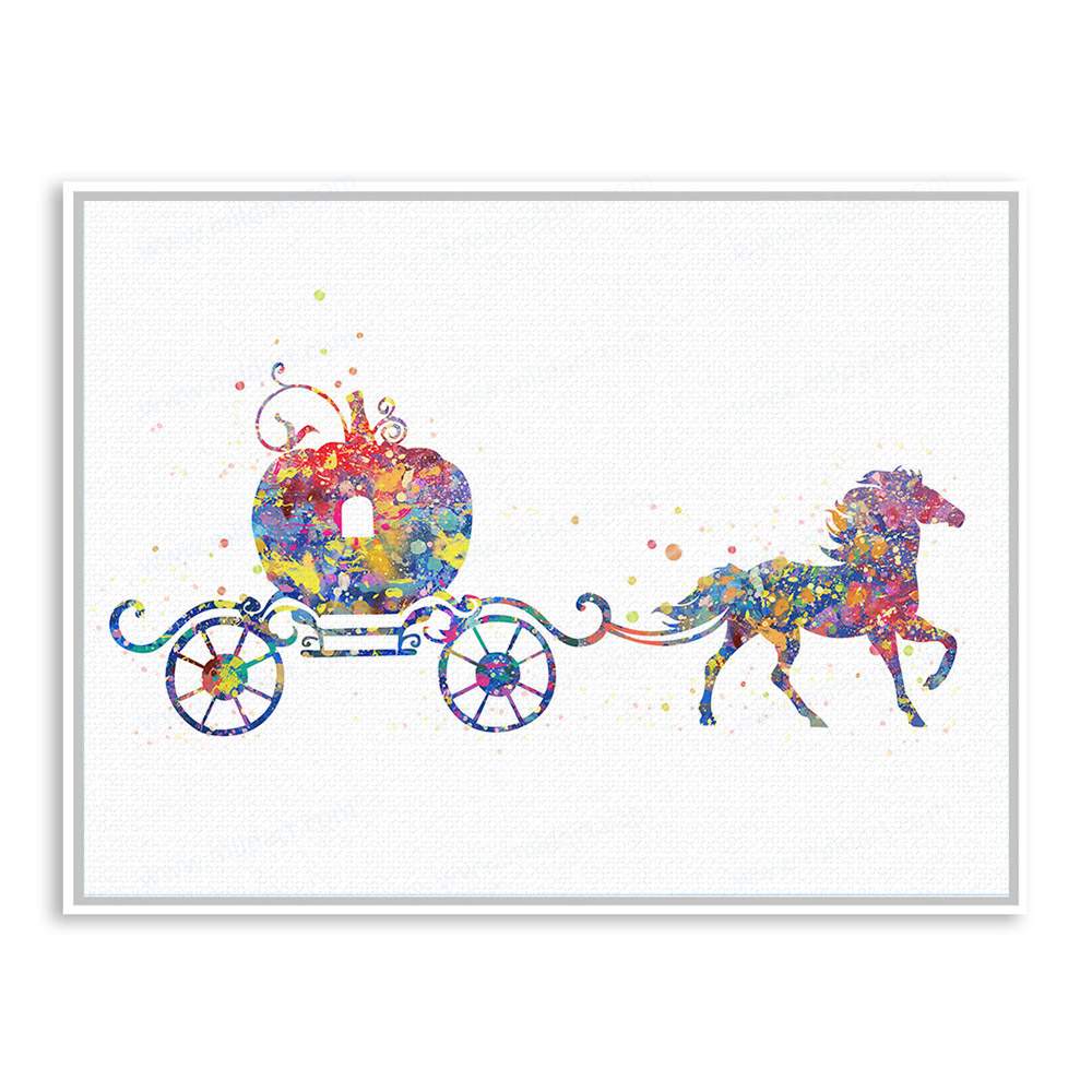 1000x1000 Watercolor Cinderella Pumpkin Carriage Framed Canvas Painting - Cinderella Pumpkin Carriage Drawing