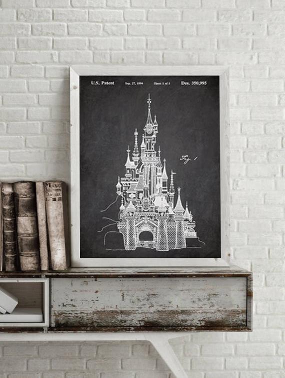 570x755 disney castle patent print disney patent print blue print etsy - Cinderellas Castle Drawing
