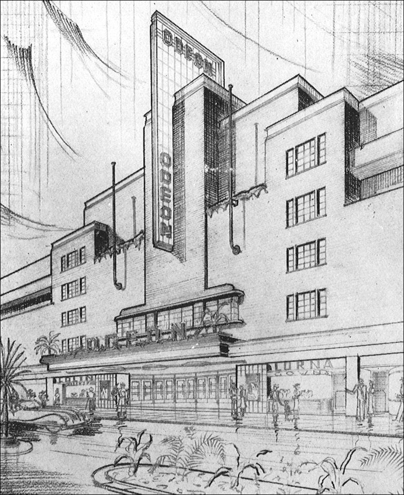 802x981 drawing of odeon cinema, bournemouth, art deco cinemas art - Cinema Drawing