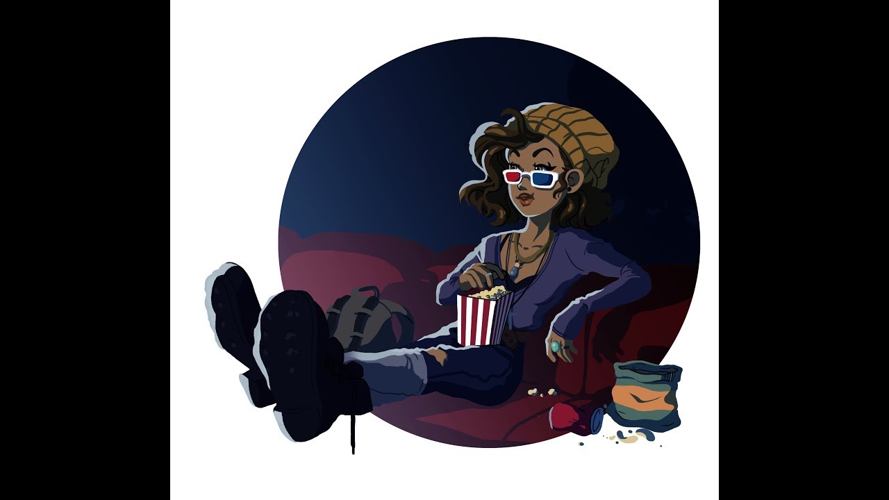 1280x720 Watching A Movie - Cinema Drawing