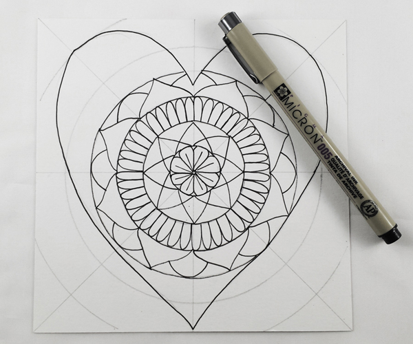 600x500 Heart Shaped Mandala Tutorial - Circle Design Drawing