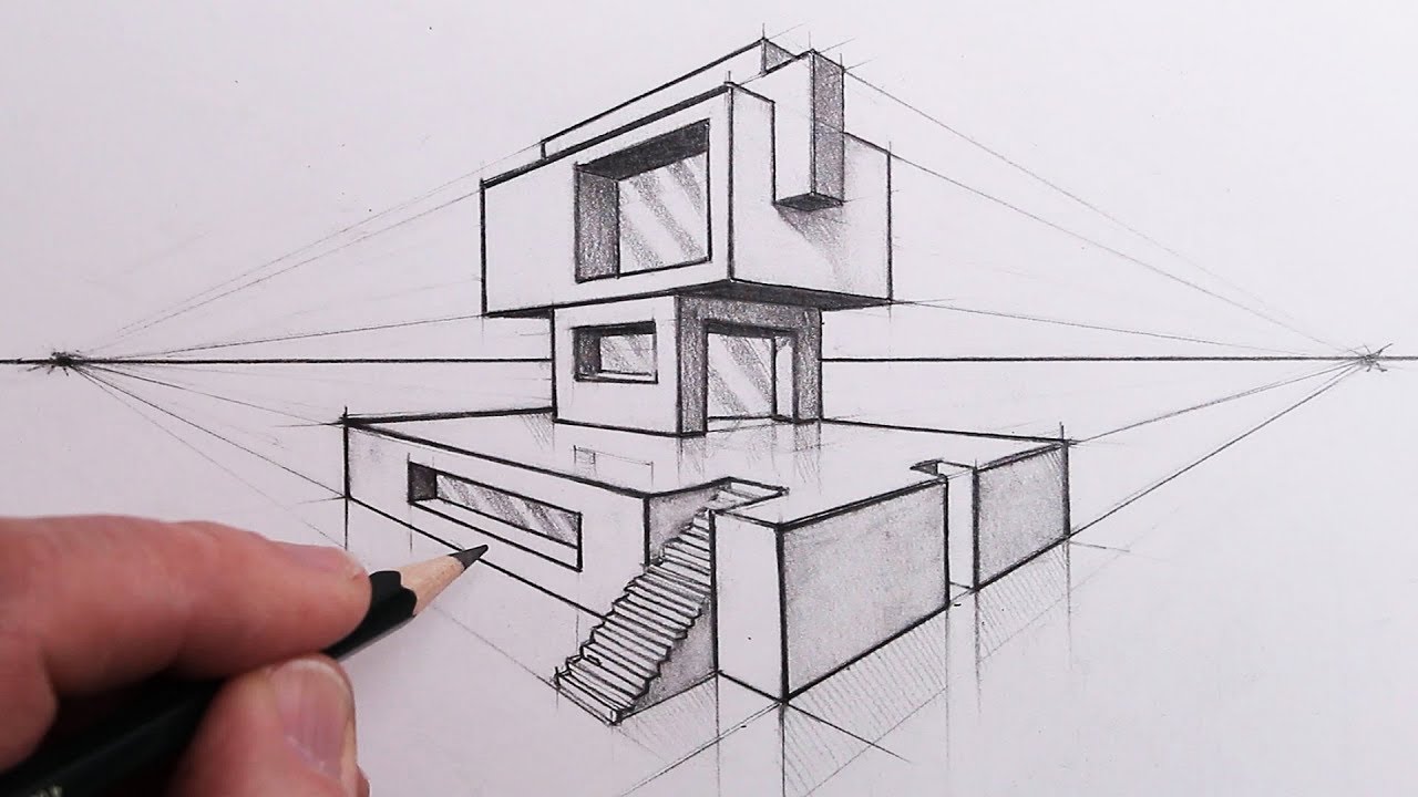 1280x720 How To Draw A Building In Point Perspective Step - Circle Line Drawing