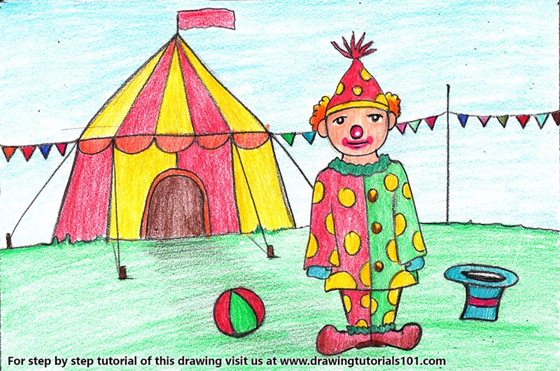 800x530 Clown With Circus For Kids Colored Pencils - Circus Drawing