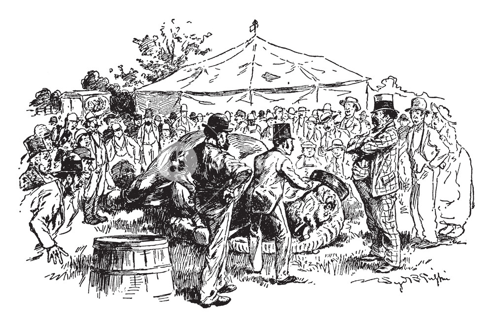 1000x663 Men And Women Surround A Collapsed Elephant Outside Of The Circus - Circus Tent Drawing