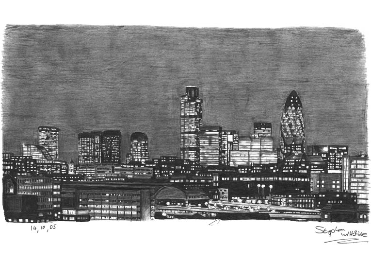 765x545 London City Skyline - City At Night Drawing