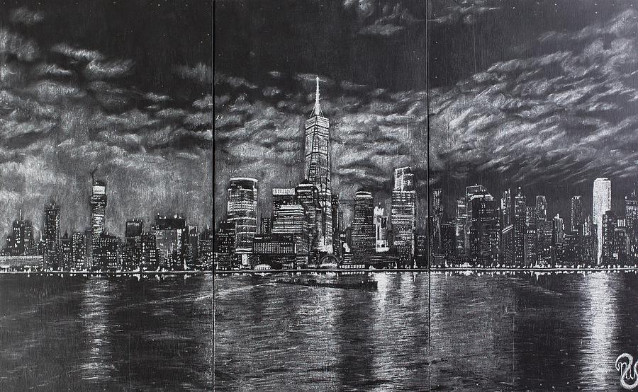 900x554 Nyc At Night Drawing - City At Night Drawing