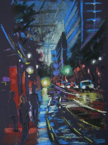 375x504 the night city portland drawing - City At Night Drawing