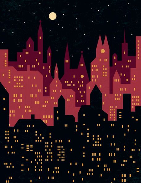 457x592 Big City Night Lights - City At Night Drawing