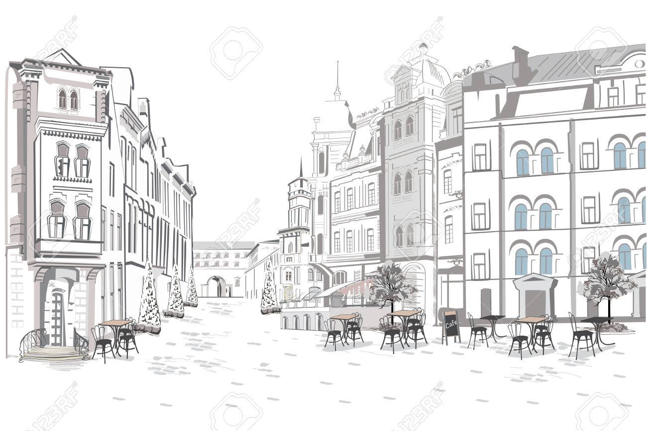 City Drawing Background - Architecture Drawing Of A City With Apartment