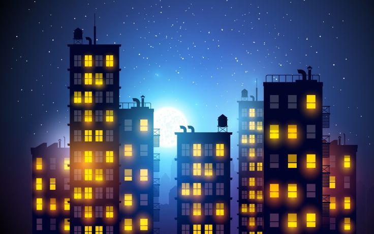 736x460 City Light Night Drawing Romance Artwork Building Vector Lights - City Background Drawing