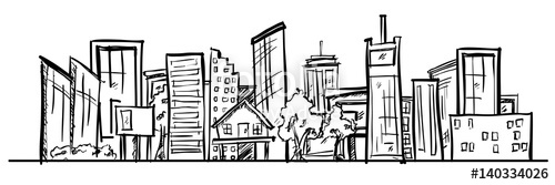500x167 cartoon hand drawing city vector on white background stock - City Background Drawing