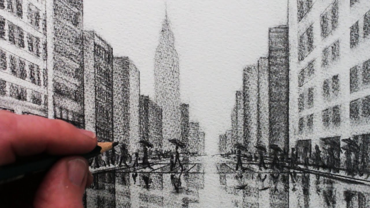 1280x720 how to draw a city tonal pencil drawing - City Buildings Drawing